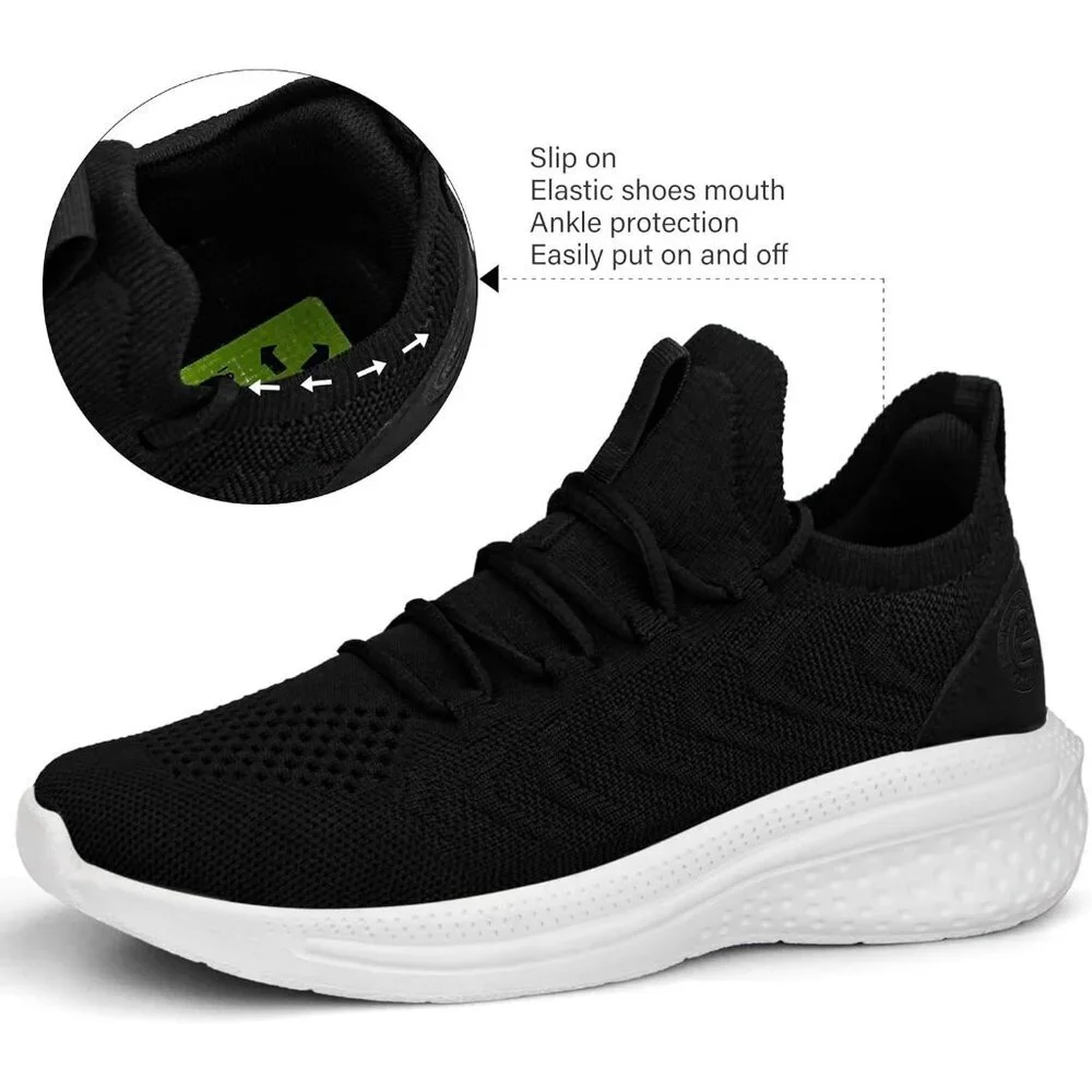 Women's Black White Non Slip Lightweight Breathable Soft Running Mesh Sneakers